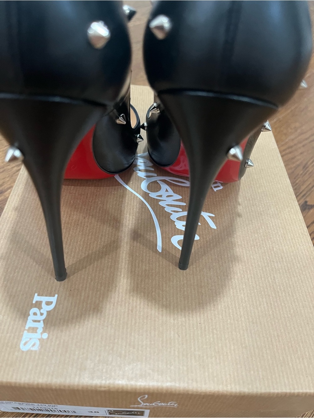 Christian Louboutin Black Leather Studded Pointed-Toe - Picture 5 of 5